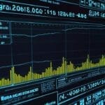 Representación digital de redes eléctricas con gráficos de datos en una pantalla.