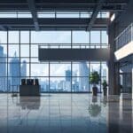 Vista de un moderno edificio tecnológico con equipos industriales avanzados en el interior