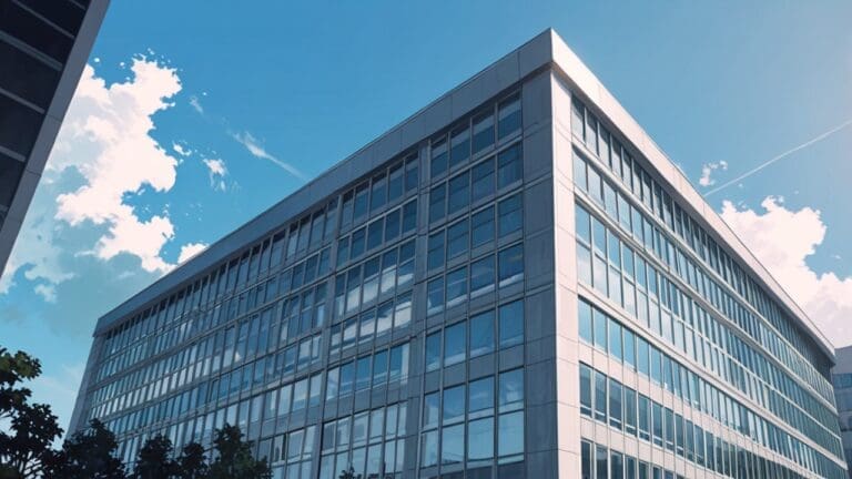 Edificio moderno de oficinas tecnológicas con cielos despejados