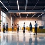 Oficinas modernas de una startup tecnológica con un enfoque innovador en IA.