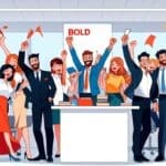 Equipo de Bold celebrando su reconocimiento en una oficina moderna.