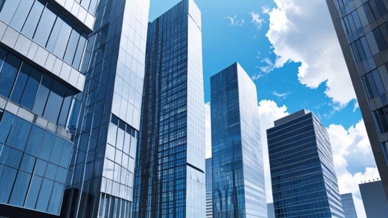 Edificios modernos de tecnología con cielo despejado y ambiente corporativo