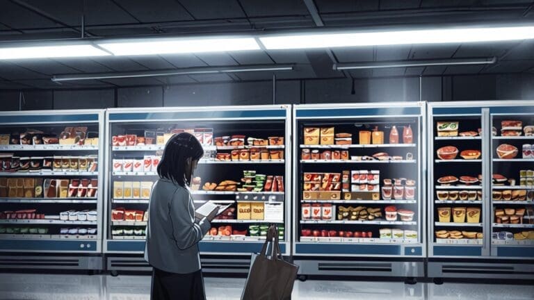 Aplicación móvil abierta mostrando estadísticas de reducción de desperdicio alimentario en una oficina moderna.