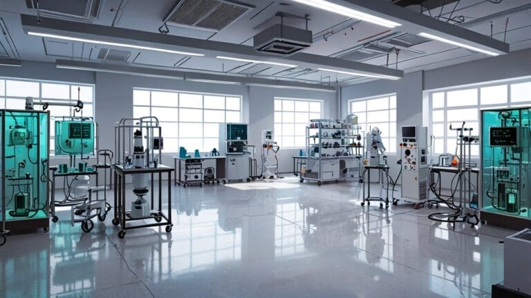 Instalaciones modernas de una startup tecnológica biotecnológica en Chile con equipos de laboratorio.