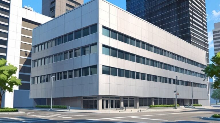 Edificio moderno con servidores y tecnología en el centro de datos.