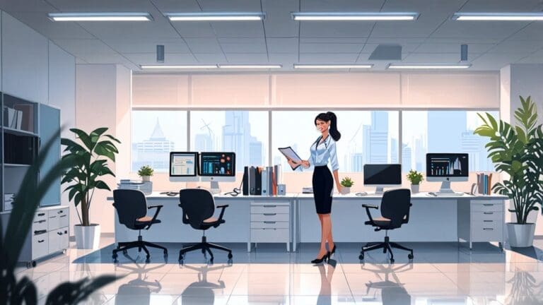 Oficina moderna con tecnología avanzada centrada en salud femenina