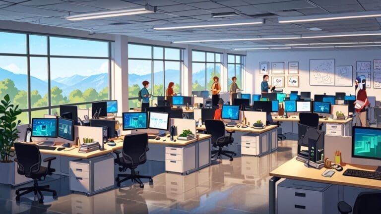 Oficinas modernas de tecnología en Silicon Valley con ambiente de trabajo