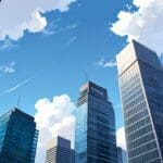 Edificios modernos de startups en una ciudad latinoamericana con un cielo despejado