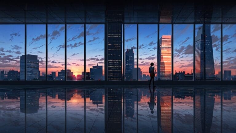 Edificios modernos con diseño arquitectónico vanguardista reflejando un centro tecnológico al amanecer