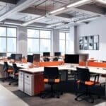 Espacio moderno de oficina con impresoras 3D y áreas de coworking