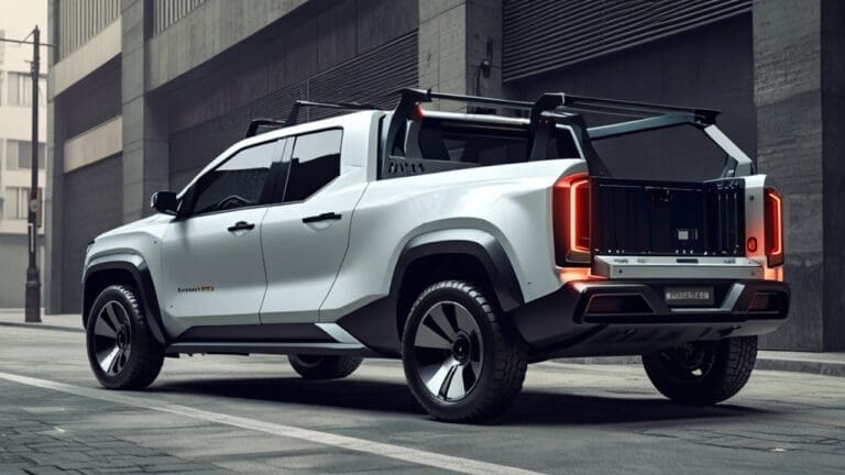 Moderna pick-up eléctrica de estilo futurista en un entorno urbano