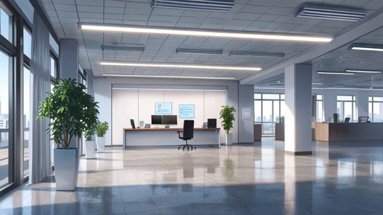 Primer plano de una lámpara inteligente en un entorno moderno de oficina tecnológica