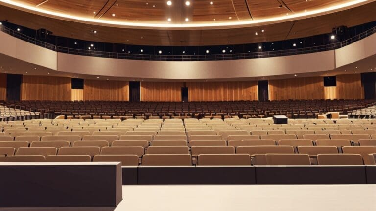 Vista de un centro de conferencias moderno con un auditorio lleno.