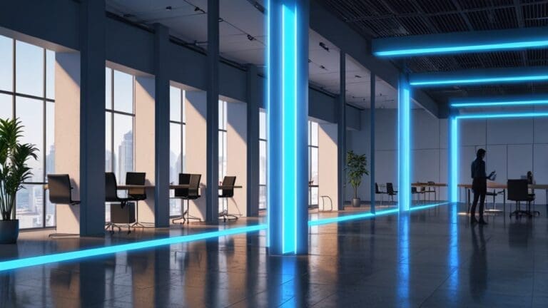 Oficinas modernas y tecnológicas con iluminación natural y pantallas digitales