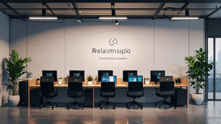 Oficinas modernas de una startup de tecnología con dispositivos móviles en exhibición