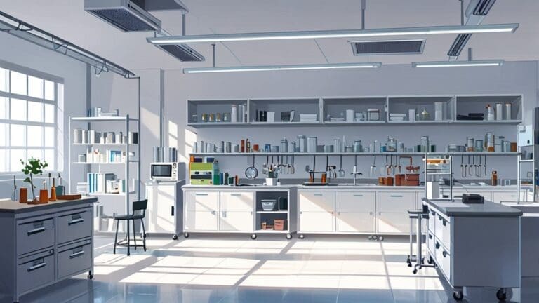 Interior moderno y minimalista de un laboratorio de biotecnología con equipos avanzados