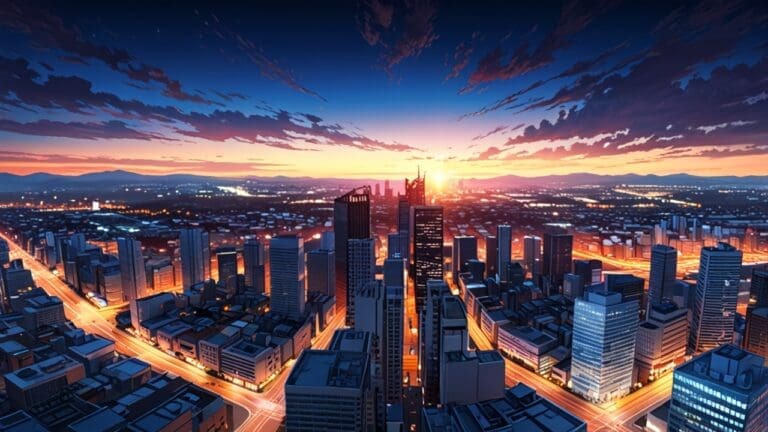 Vista panorámica de un moderno centro de innovación tecnológica al atardecer