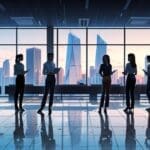 Oficinas modernas con equipos de alta tecnología y pantallas digitales