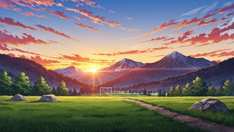 Paisaje montañoso al amanecer con senderos para actividades al aire libre