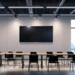 Una sala moderna de oficina con pantallas mostrando gráficos de crecimiento empresarial