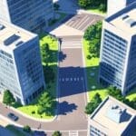 Edificios modernos de un parque empresarial desde una perspectiva aérea