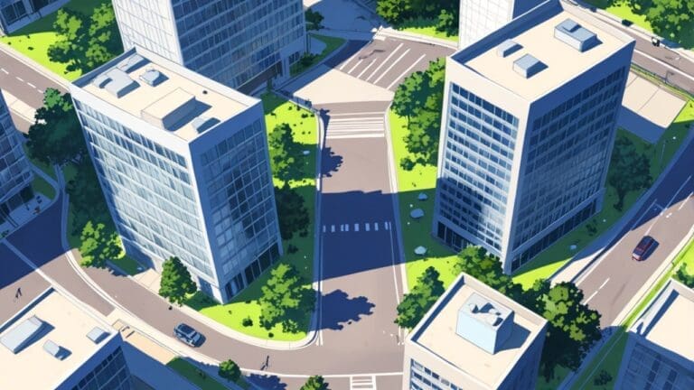 Edificios modernos de un parque empresarial desde una perspectiva aérea