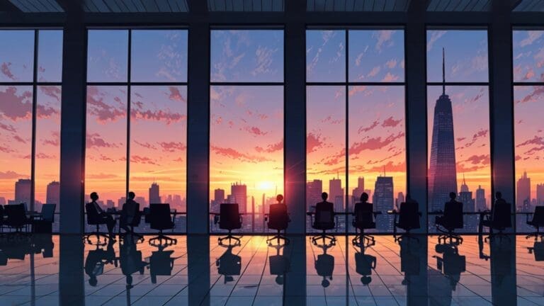 Modernas oficinas de venture capital iluminadas al amanecer