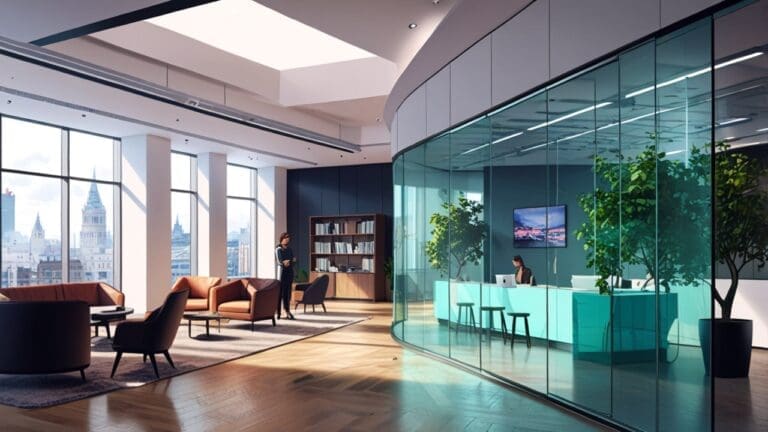 Oficina moderna con ambiente tecnológico y pantallas digitales en Londres