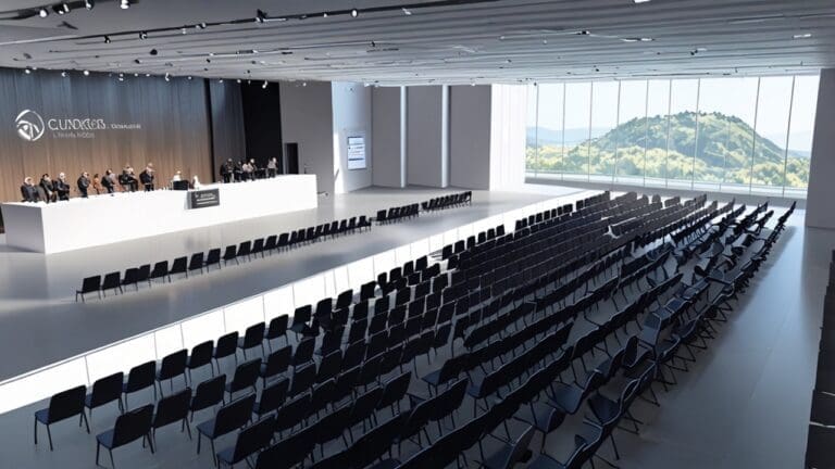 Vista moderna de un centro de convenciones con temática tecnológica en Vigo