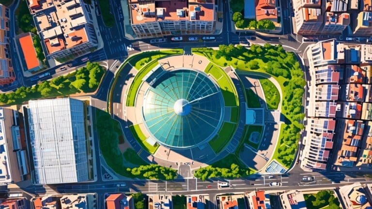 Vista aérea de Barcelona con edificios de techos verdes y sostenibles.