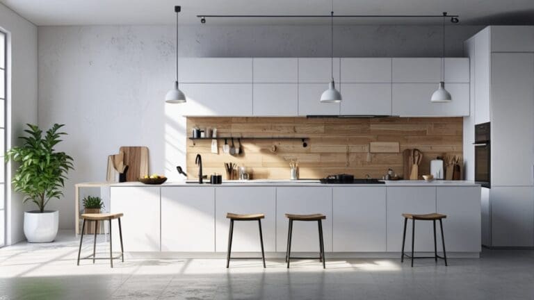 Primer plano de un moderno dispositivo doméstico inteligente en una cocina contemporánea, con fondo minimalista.