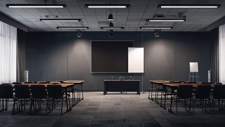 Sala de conferencias moderna con tecnología de punta y pantallas de alta resolución