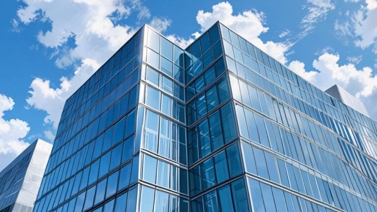 Edificio moderno de oficinas con cielo despejado y luz de día