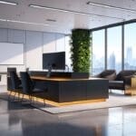 Oficinas modernas y elegantes con tecnología de punta en funcionamiento