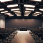 Sala de servidores con luces LED iluminando equipos de alta tecnología