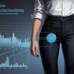 Mujer ejecutiva en un entorno de oficina moderna con gráficos de datos en pantallas