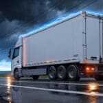 Camión eléctrico en un entorno tecnológico moderno al aire libre