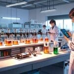 Laboratorio tecnológico con baterías avanzadas y equipos de investigación