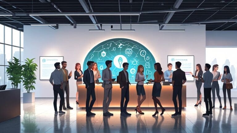 Oficina moderna de una startup tecnológica con equipos innovadores en exhibición