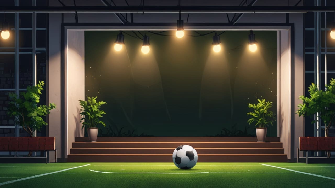 Primer plano de figuras articuladas de fútbol sobre estantes iluminados en un ambiente moderno de startup
