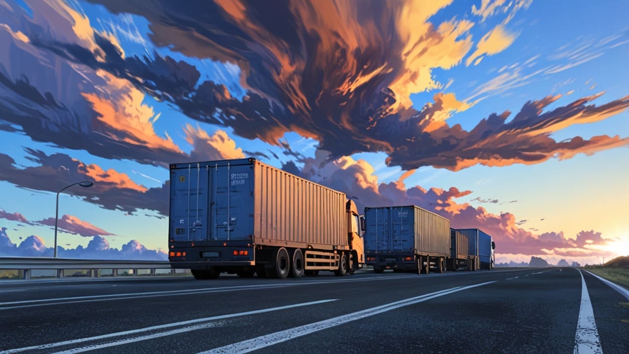Camión autónomo transportando contenedores en una carretera moderna con un cielo claro.