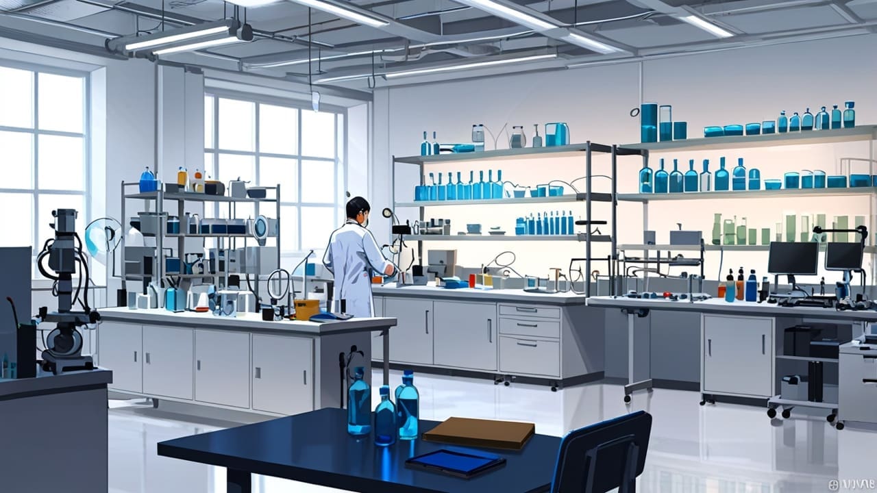 Vista de un moderno laboratorio con dispositivos de realidad aumentada.