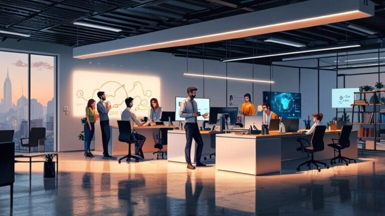 Oficina de startup tecnológica con dispositivos innovadores en un entorno moderno