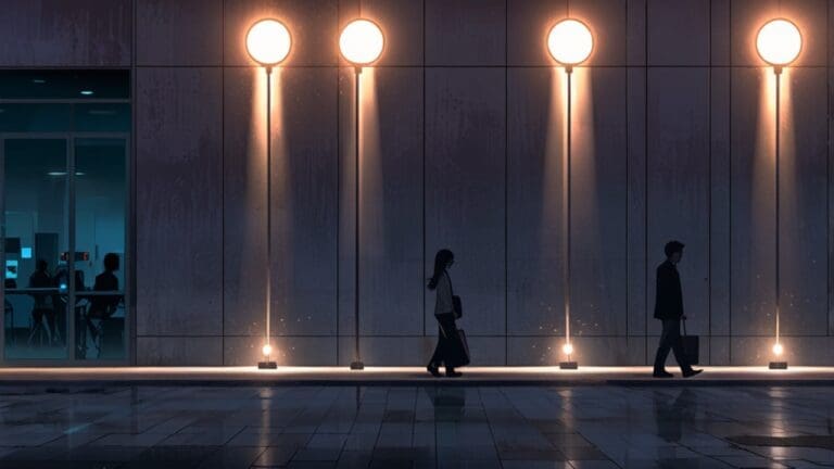 Siluetas de rascacielos con luces encendidas en un centro tecnológico moderno al anochecer