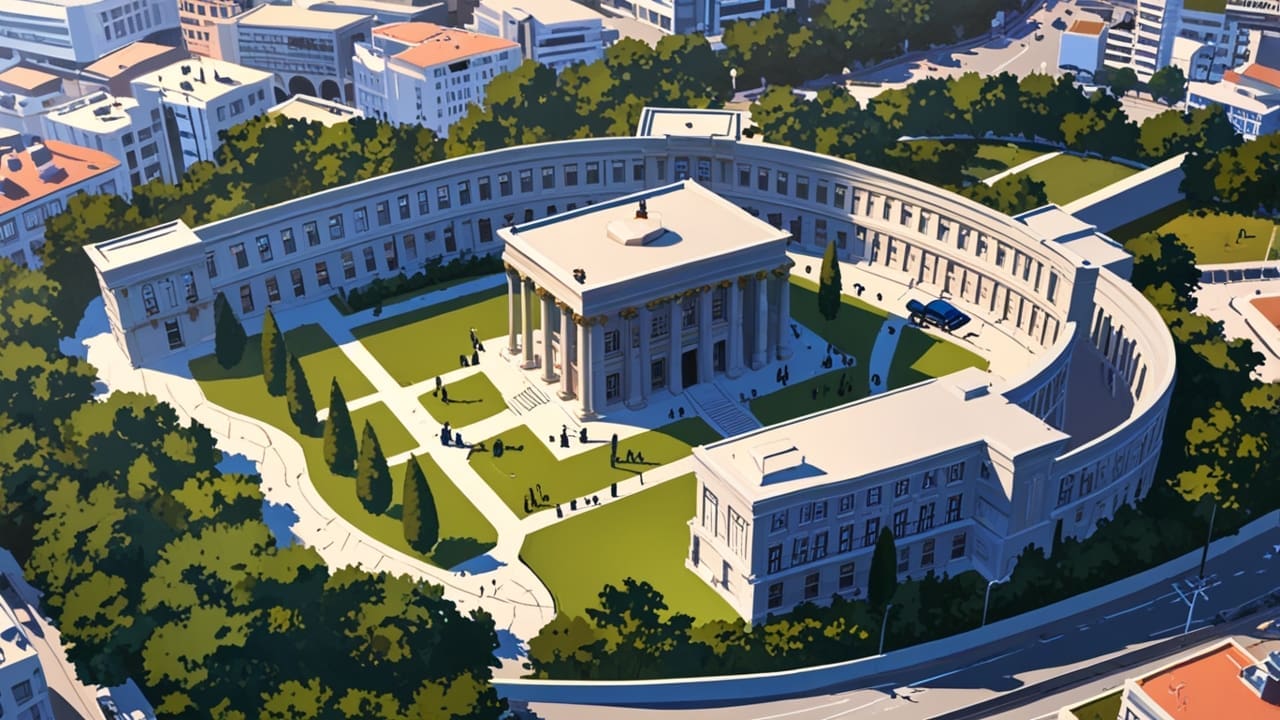 Vista aérea del Palacio de la Oliva en Vigo durante un evento tecnológico al mediodía