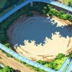 Vista aérea de un moderno parque tecnológico rodeado de zonas verdes bajo un cielo azul claro