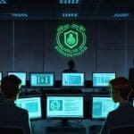 Oficinas modernas con equipos tecnológicos representando la ciberseguridad.