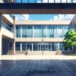 Edificios modernos de un campus universitario vistos desde arriba, en un ambiente tecnológico y profesional