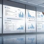 Oficina moderna con pantallas digitales mostrando datos de patentes