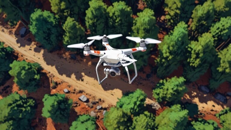 Drones volando sobre un denso bosque monitoreando ecosistemas naturales